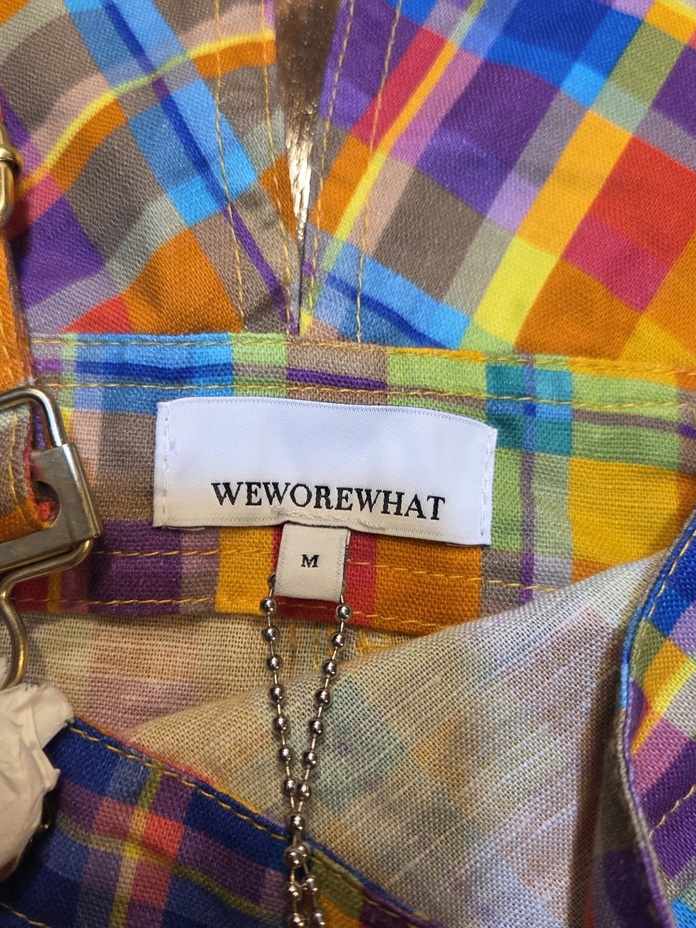 We Wore What Women's M Rainbow Overalls Short Romper Colorful Plaid Bold New - Picture 5 of 7